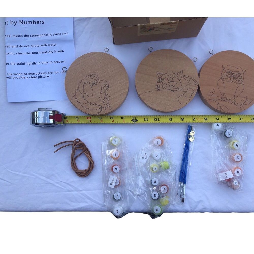 Paint by numbers hanging ornament wood decor kit-owl, cat, dog